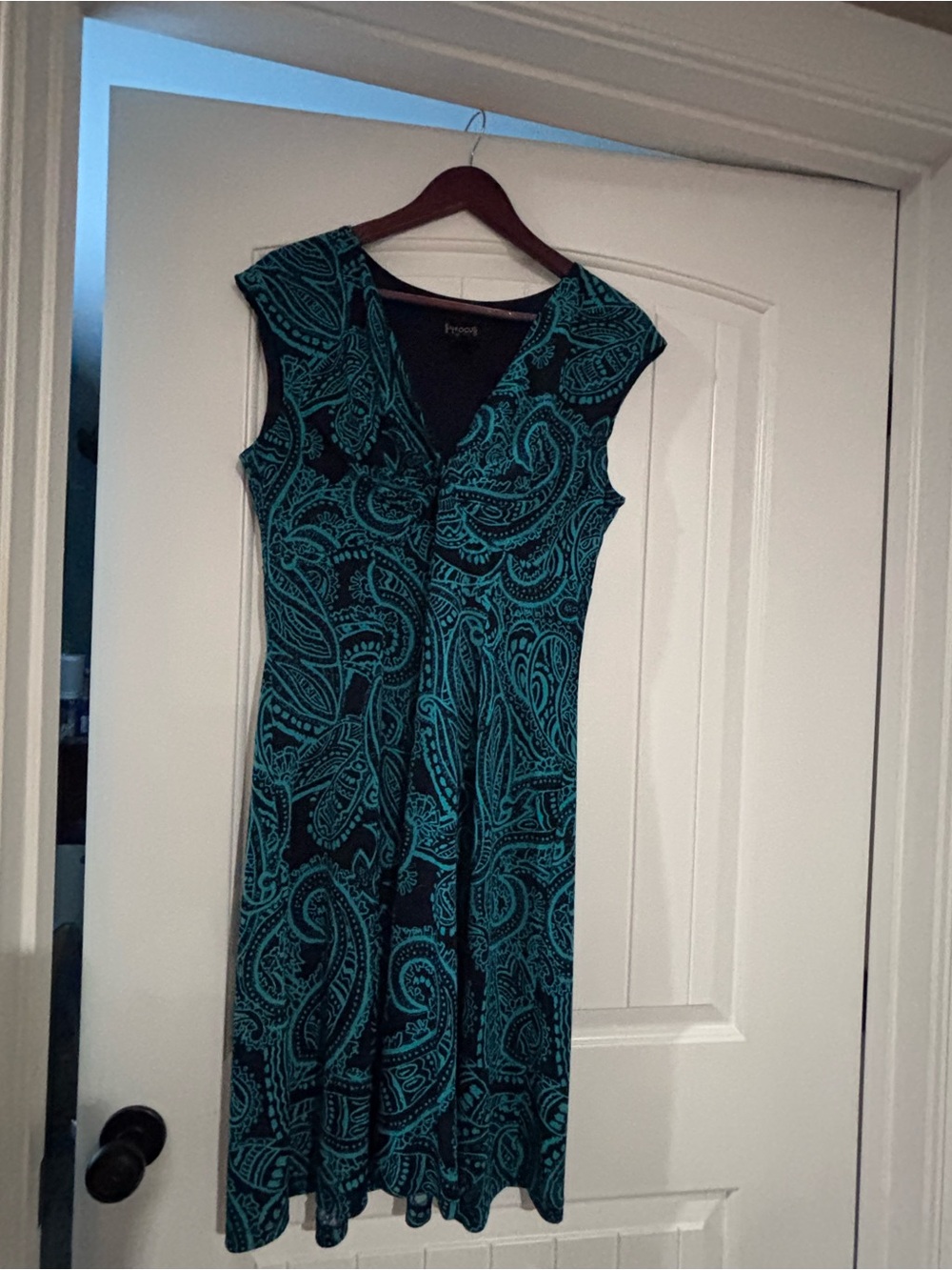 Enfocus Studio Teal and Black Paisley Midi Dress